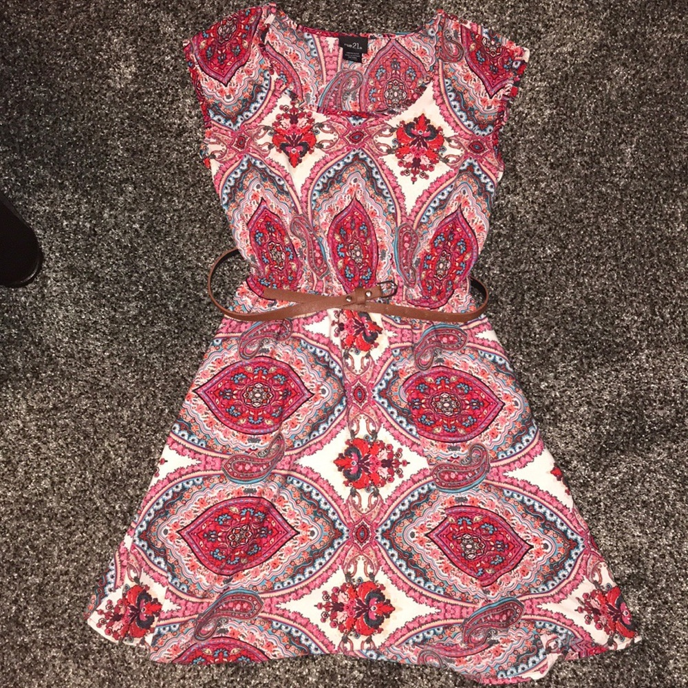 Pink dress with brown belt!